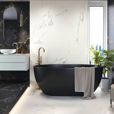 Ovvio Night Lux Black and Gold Marble Effect Matt Porcelain Tile